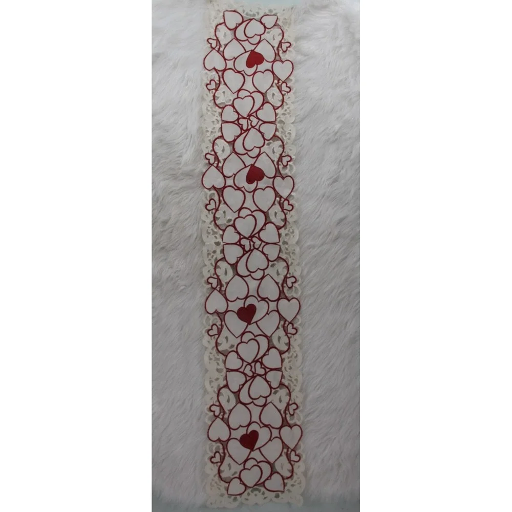 Red White Heart Valentine's Day Together Table Runner Dresser Scarf 12 x 68 Inch
